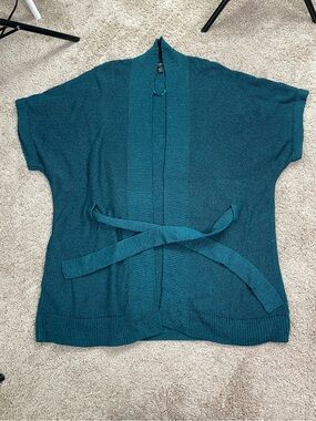 Banana Republic Factory Teal Open-Front Short-Sleeve Cardigan with Belt